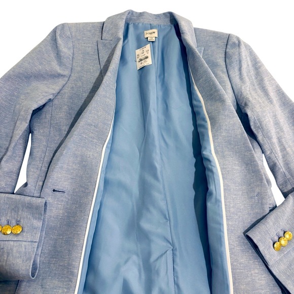 New J.Crew Linen Cotton Blazer Womens 10 Light Blue Gold Buttons Fully Lined NWT - Picture 10 of 11
